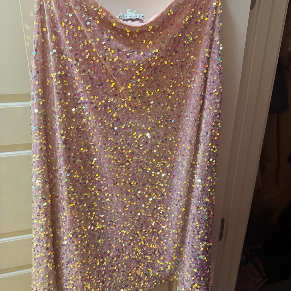 She and Sky Pink Sequin Midi Skirt